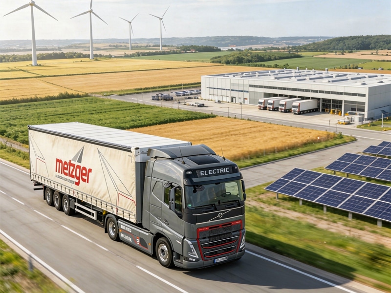 Elektrischer Lkw bei Solar- und Windpark